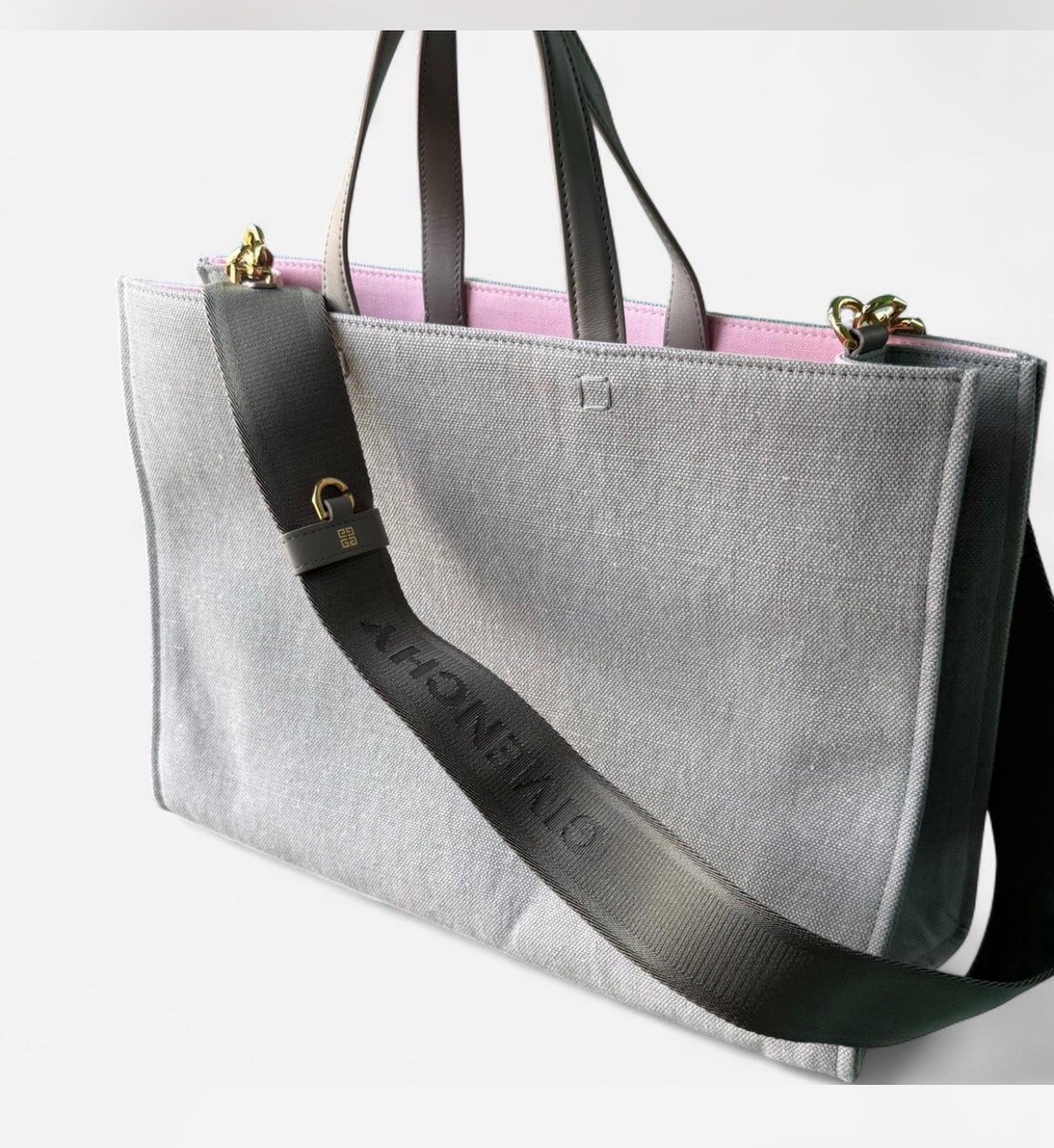 Authentic Givenchy Medium G Tote In 099 Stone Grey Canvas with