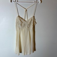 Victoria's Secret Ivory Lace Trim Slip Chemise Nightgown Size Small