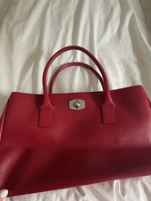Furla Red Satchel Top Handle Bag Turn Lock Si...