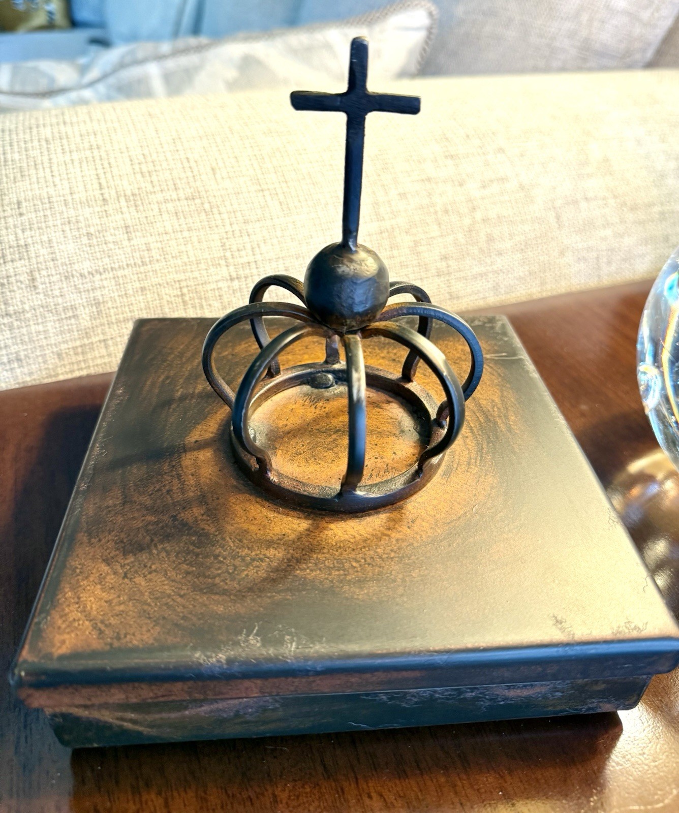 Jan Barboglio Handcrafted Carlotta Caja Crown/Cross Box Crucifix Iron