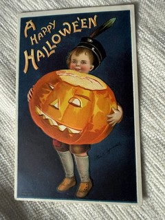 Antique German Ellen Clapsaddle Child w Giant JOL HALLOWEEN Postcard 10/31 Post