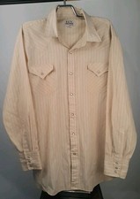 NWOT Ely Cattleman Men's Strip Western Pearl Snap Shirt Beige Sz 35 17.5 VTG