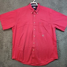 Tommy Hilfiger Shirt Mens Medium Red Short Sleeve Button Down Pocket Crest Logo