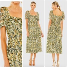 Mac Duggal 8232 Short Sleeve Micro Ruffle Tea Length Dress Size 16 UB