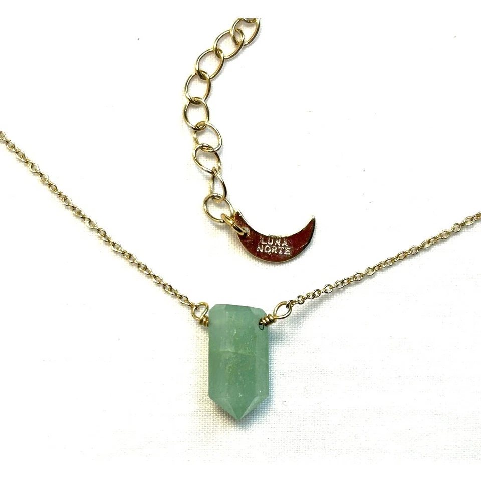 Luna Norte Dainty 14K Gold Plated Cable Chain Green Aventurine Pendant 17-19” - Image 2 of 4