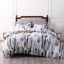 3 Pieces Ink Pattern Duvet Cover Set Brushed Microfiber Soft Black  White Queen