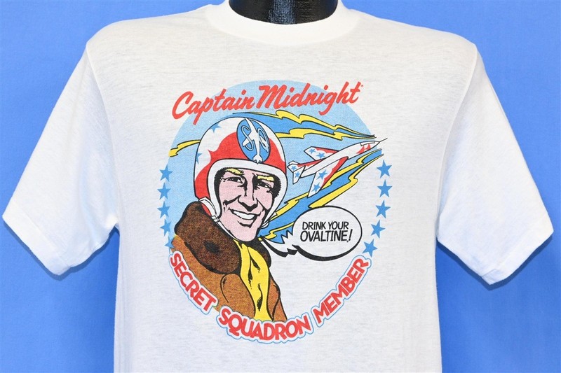 vtg 80s CAPTAIN MIDNIGHT DRINK YOUR OVALTINE SECRET SQUADRON MEMBER t-shirt M