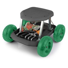 Rolling Garden Seat with Wheels, Tool Tray, Comfortable Outdoor Stool, Black/Gre