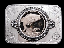 MA11110 VINTAGE 1970s  LARGE MOUTH BASS JUMPING OUT OF WATER  BELT BUCKLE