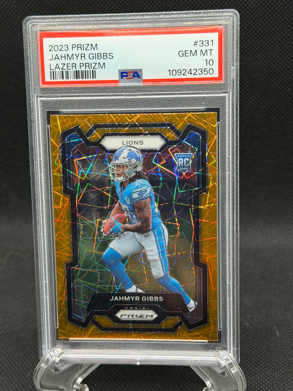 2023 NFL PRIZM JAHMYR GIBBS LAZER PSA 10