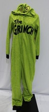 The Grinch Unisex Adult Hooded Pajama Zip-Up Jumpsuit AP2 Green Medium NWT