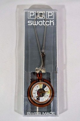 Swatch Pop Pocket Watch Vintage Skeleton Brown New Unused Box