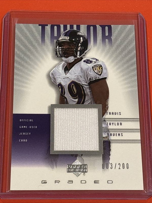 2002 UD Graded Travis Taylor Ravens Game-Used Jersey #d 003/200 Card #G1-TT