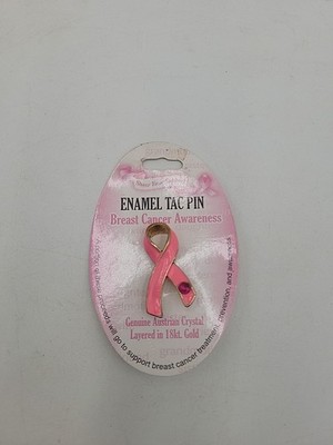 Breast Cancer Awareness Enamel Tac Pin Layered In 18kt Gold Austrian Crystal