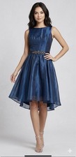 Noir by Lazaro Women’s 8 Blue Oragnza Cocktail A-Line Dress Belt M # 3179 Flaw