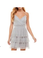 CITY STUDIO Womens Silver Lined Spaghetti Strap Short Dress Juniors 7