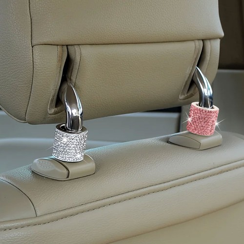 4PCS Diamond Car Seat Headrest Collar Decor Auto Interior Rhinestone Bling Rings