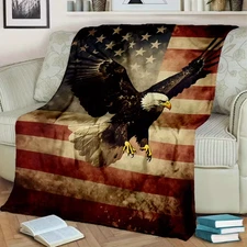 Eagle with United States Flag Print Throw Blanket -  Cozy Fleece Blanket 60*80''