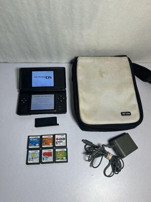 Nintendo DS Lite Cobalt Blue Black Bundle + 6 Games W Charger Tested