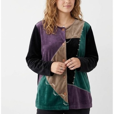 Vintage Blair Boutique Multi Color Velvet Patchwork Boho Button Down Large