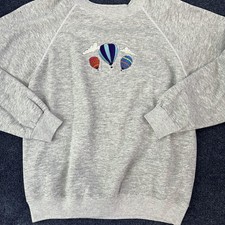 Vintage Hanes Sweatshirt Mens Large Gray Fleece Hot Air Balloon Graphic 90s