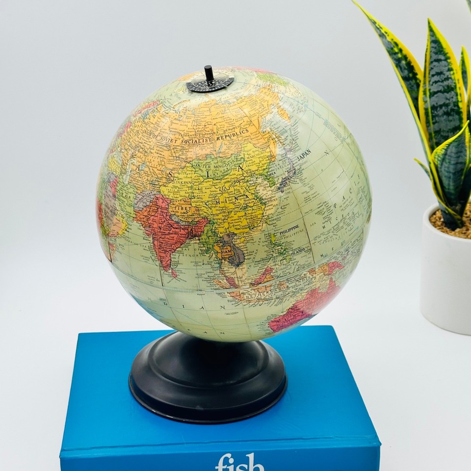 Replogle 10" Precision globe with USSR and French West Africa labeled — a snapshot of a world that no longer exists, on a sleek black base.
