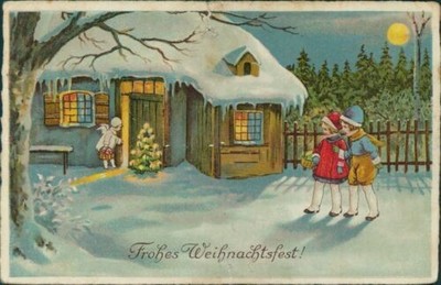 Merry Christmas Children Full Moon Postcard (9937)