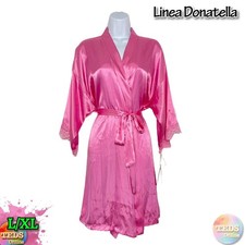 NWD Linea Donatella Women's L/XL Lace-Trim Satin Wrap Robe FRR030, Mist Rose