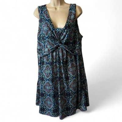 Faded Glory Blue Medallion Print Sleeveless Dress, Women's Size 2X