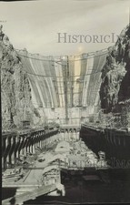 1967 Press Photo Completion of Hoover Dam shows construction area below dam