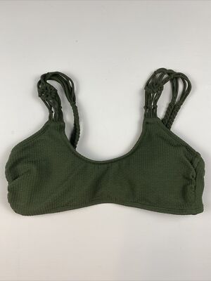 Women's Xhilaration Dark Olive Green Strappy Bikini Bralette Top Size M