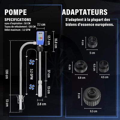 Pompe De Transfert Carburant Avec Auto-Stop | Alimentation Piles/USB, Débit 14 LPM | Pour Essence/Diesel