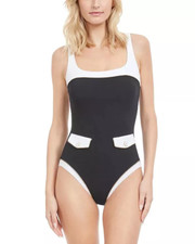 Gottex Black High Class Square Neck One Piece Swimsuit Size 8 New