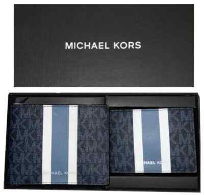 Michael Kors Billfold Wallet Box Set Black Navy White Logo 36H1LGFF1B NIB F  Australia