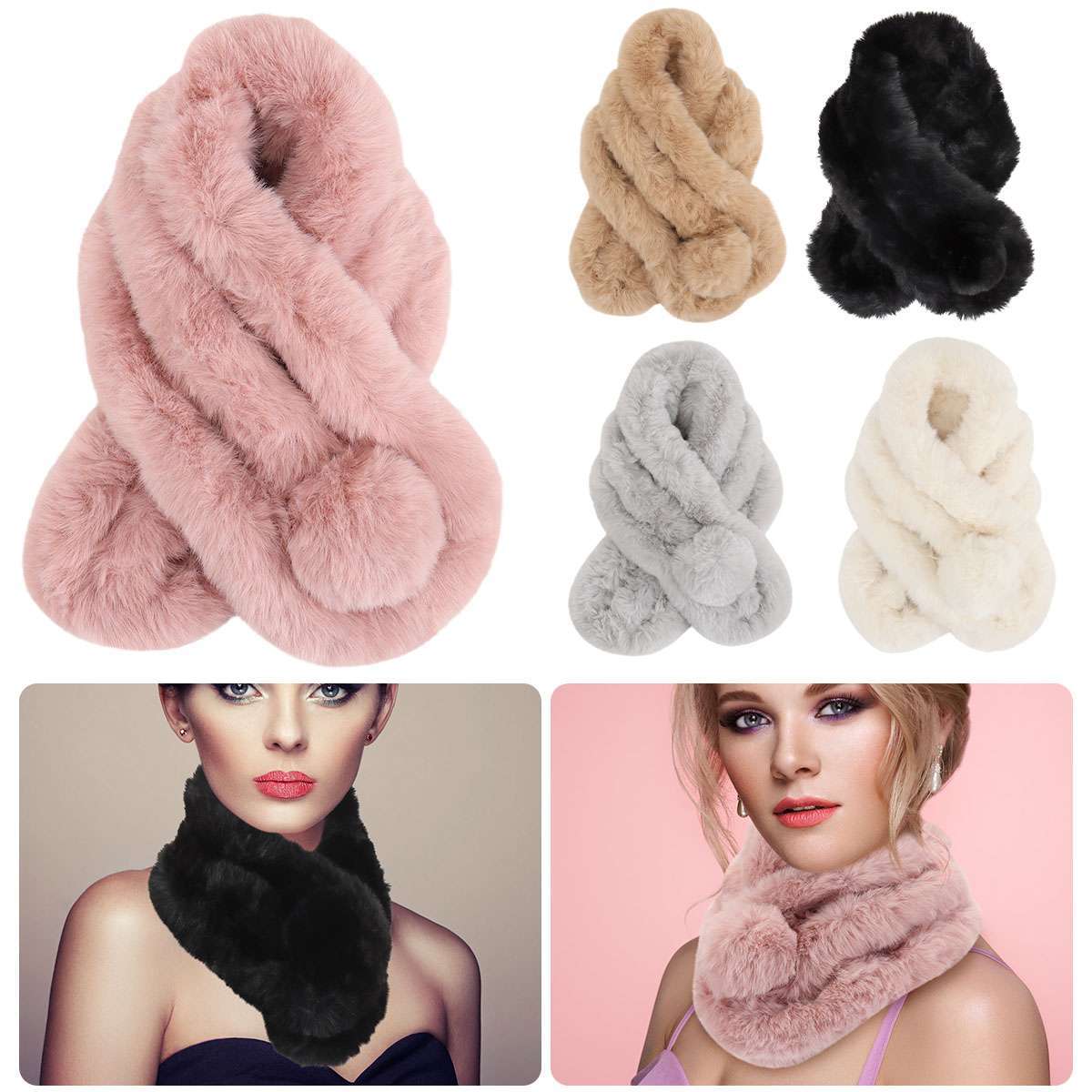 Women Ladies Faux Fur Collar Scarf Neck Wrap Scarves Winter Warm