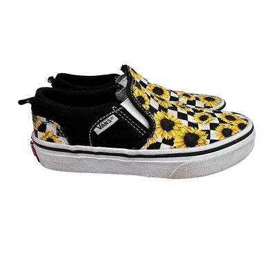 Vans Asher Sunflower Sneakers size 13 Kids Children Missy Slip on Black Yellow