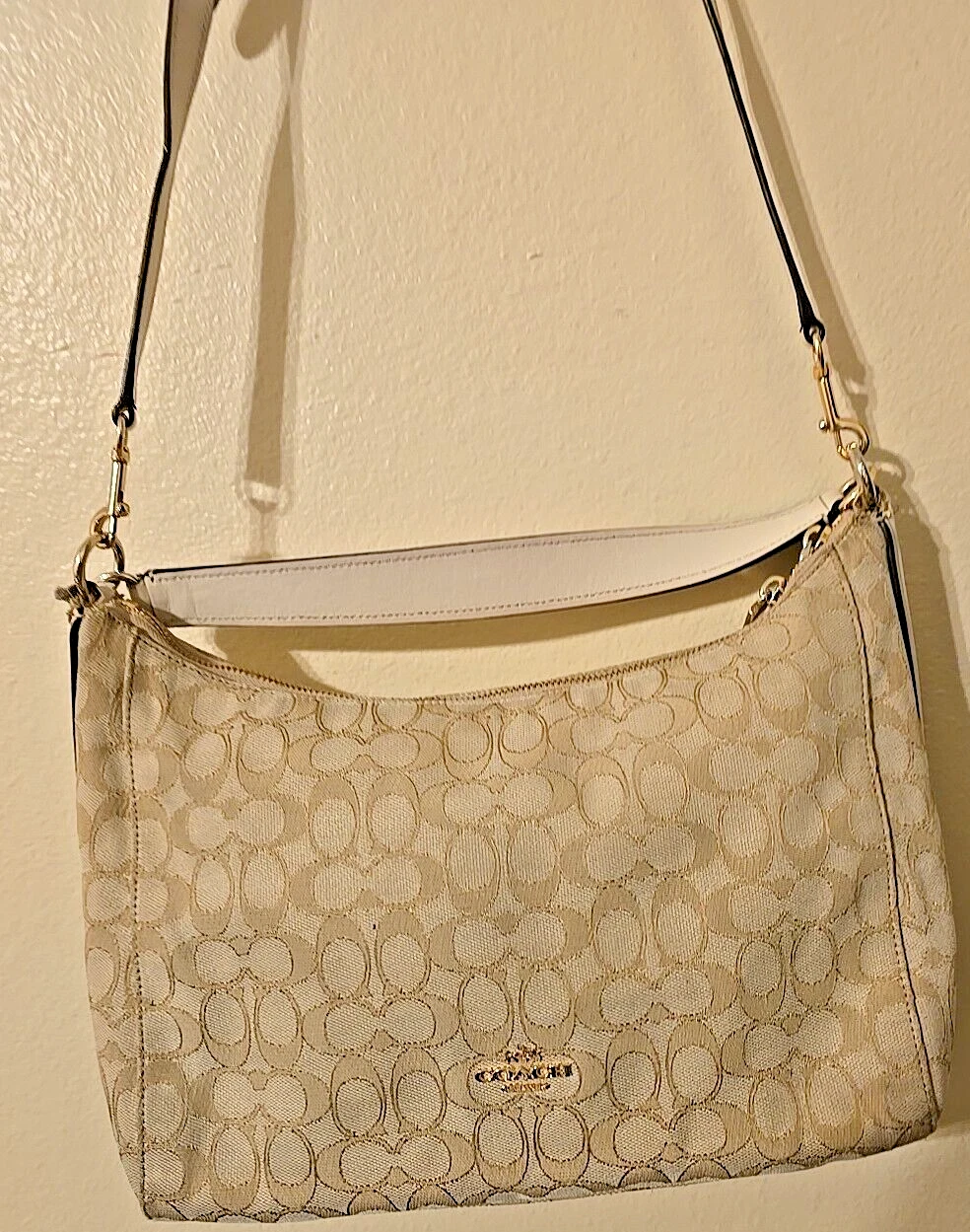 Borsa a tracolla Coach Celeste Hobo borsa in tela beige marrone F58284