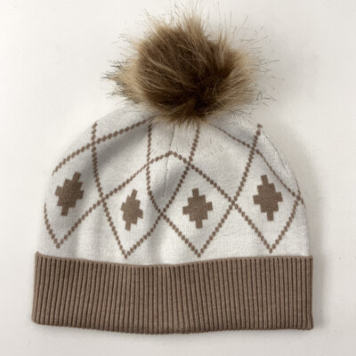 Rachel Zoe Winter Hat White Tan pattern with pom pom | eBay display picture 2