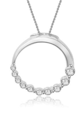 Reise Kreis Anhänger Halskette I1 g 0,35 ct runder Diamant 14K Weiß Gelbgold