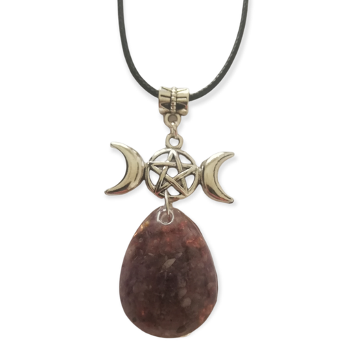Orgonite ciondolo Triplice dea Wicca luna pentacolo Orgone protezione Ametista - Foto 3 di 7