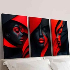 3pcs geometric red makeup poster black and red Wall Art Canvas Framed 50x70cm