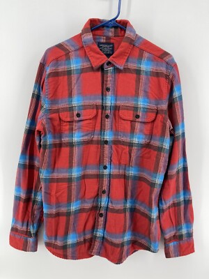 American Eagle Long Sleeve Flannel Button Shirt Mens Size Medium Red Blue Plaid