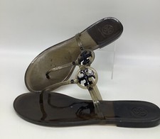 Tory Burch Womens Logo Jelly Sandals Smoke Gray Transparent Slide Size 9