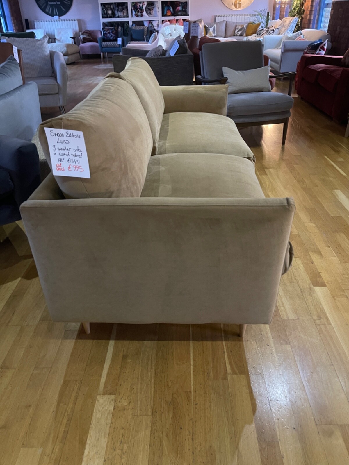 Luna Swoon Editions 3 seater slim sofa in plush biscuit velvet fabric