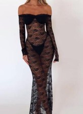 Women's New sexy hot girl hollow One-piece collar lace perspective long dress