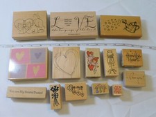 Lot of Misc Wood Mount Stamp Love Set includes 14 rubber stamps Scrapbooking