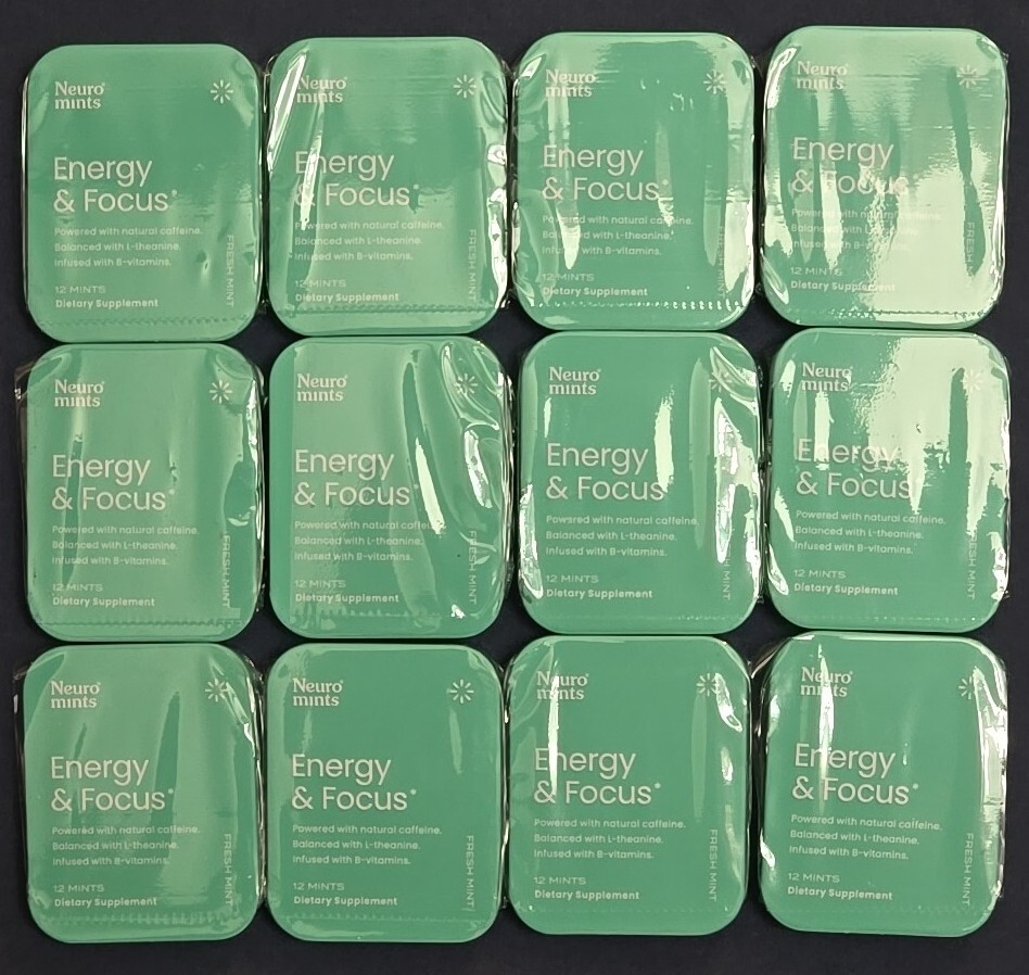 Neuro Mints Energy & Focus Fresh Mint 12 Mints per Box (Pack of 12) for