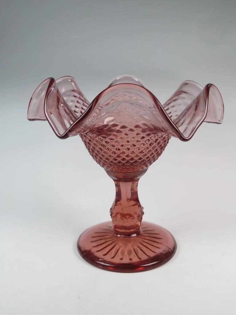STRIKING VINTAGE Pink Glass Bon Bon Dish on Pedestal Flared Top