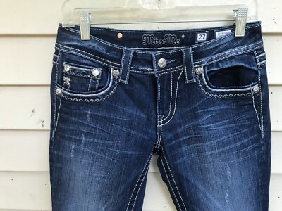 Jeans Miss Me Bootcut Destroyed Low-rise - Taille 27 - Bleu Délavé - Occasion En Bon état