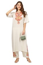 Kashmiri Aari Embroidered Cotton Kurti Pant Set